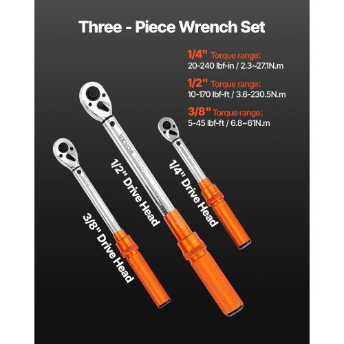 Click Torque Wrench Set 3 Pieces 14 38 12 Inch Drive 10170 lbfft