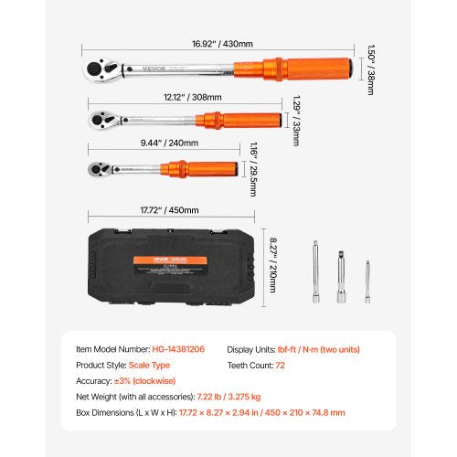 Click Torque Wrench Set 3 Pieces 14 38 12 Inch Drive 10170 lbfft