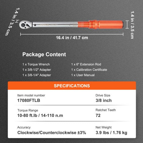 Torque Wrench 38inch Drive Click Torque Wrench 1080ftlb14110nm
