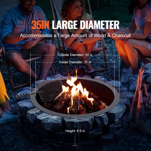 Fire Pit Ring Fire Pit Insert with Barbecue Fire Ring 35In Outer31In