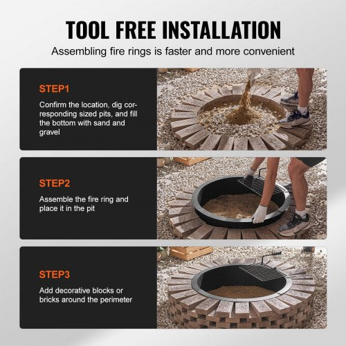 Fire Pit Ring Fire Pit Insert with Barbecue Fire Ring 35In Outer31In