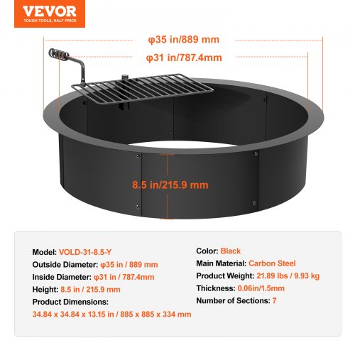 Fire Pit Ring Fire Pit Insert with Barbecue Fire Ring 35In Outer31In