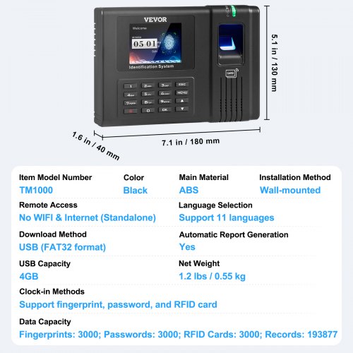Time Clock Fingerprint Time Clocks for Employees Small Business Biometric