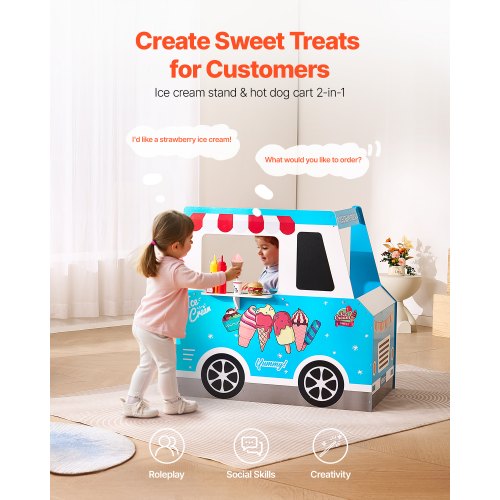 Ice Cream Cart for Kids 20 PCS Ice Cream Truck Wooden Playset Pretend
