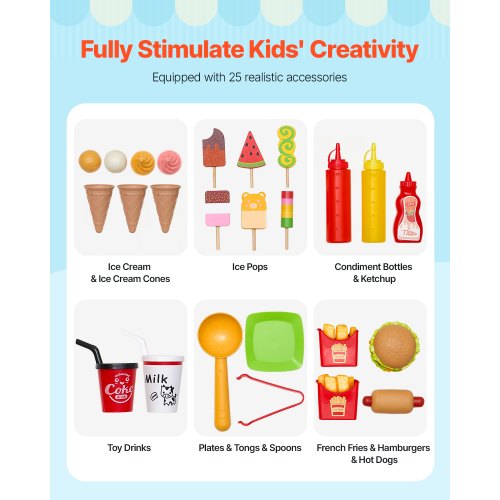 Ice Cream Cart for Kids 20 PCS Ice Cream Truck Wooden Playset Pretend