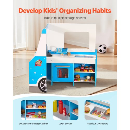 Ice Cream Cart for Kids 20 PCS Ice Cream Truck Wooden Playset Pretend