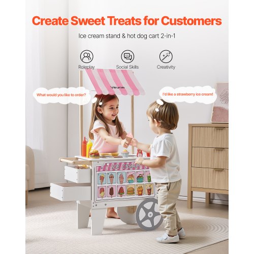 Ice Cream Cart for Kids 20 PCS Accessories Pretend Play Ice Cream Shop
