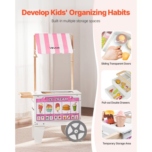 Ice Cream Cart for Kids 20 PCS Accessories Pretend Play Ice Cream Shop