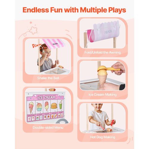 Ice Cream Cart for Kids 20 PCS Accessories Pretend Play Ice Cream Shop