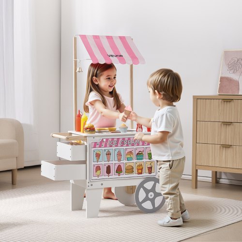 Ice Cream Cart for Kids 20 PCS Accessories Pretend Play Ice Cream Shop