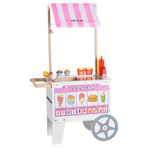 Ice Cream Cart for Kids 20 PCS Accessories Pretend Play Ice Cream Shop