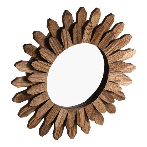 Wall Mirror Decorative 12Inch Rustic Wood Decor Boho Sunburst Aesthetic