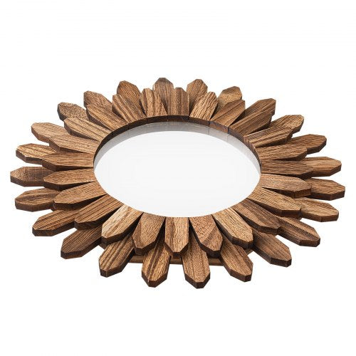 Wall Mirror Decorative 12Inch Rustic Wood Decor Boho Sunburst Aesthetic