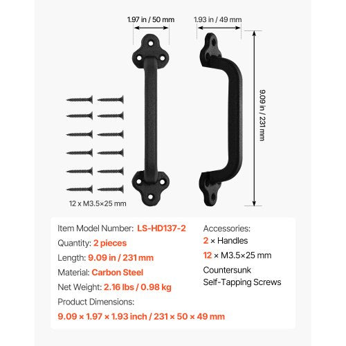 Barn Door Handle 2Pcs 9 In Rustic Fence Gate Rustresistant Coating Heavy Duty