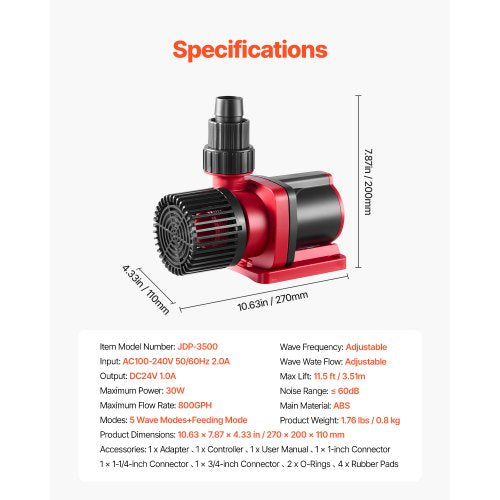 Aquarium 24V DC Water Pump 30W 800 GPH Marine Wavemaker Return Pump