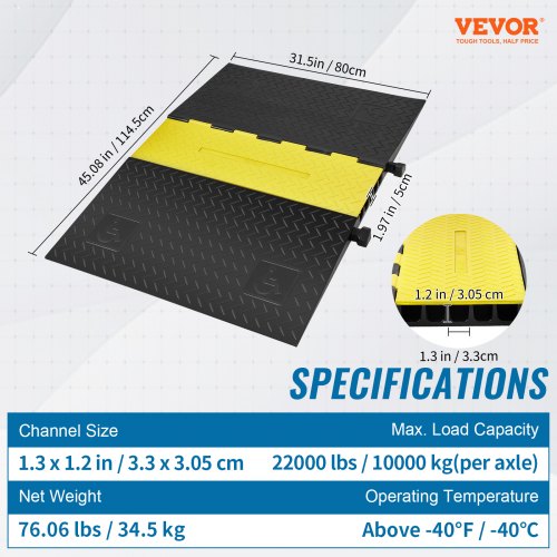 Rubber Cable Guard 5Channel 22000 lbs per Axle Load Capacity Durable