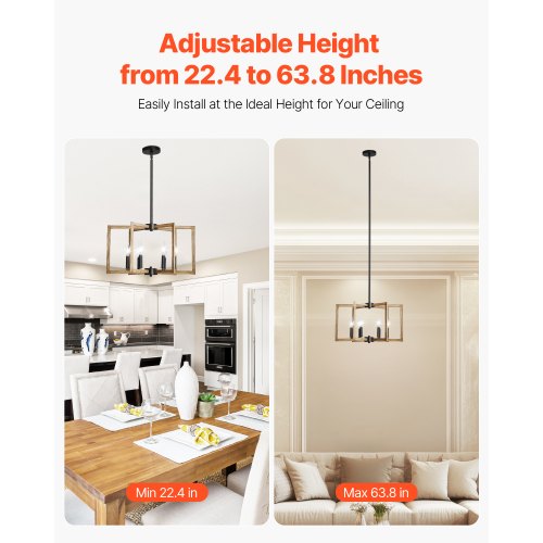 6Light Chandelier Metal Farmhouse Chandelier Adjustable Height Dining