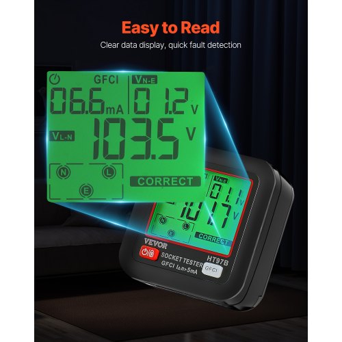 Outlet Tester Electrical GFCI Trip Tester LCD Display Receptacle Detector