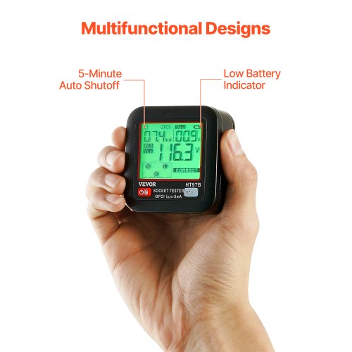 Outlet Tester Electrical GFCI Trip Tester LCD Display Receptacle Detector