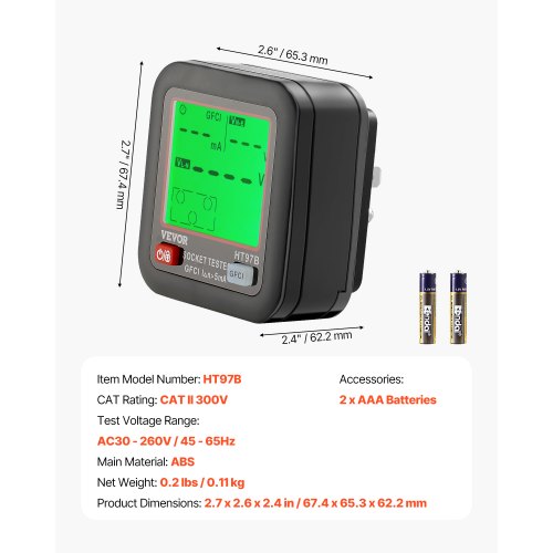 Outlet Tester Electrical GFCI Trip Tester LCD Display Receptacle Detector