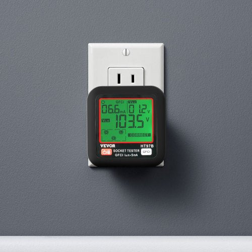 Outlet Tester Electrical GFCI Trip Tester LCD Display Receptacle Detector