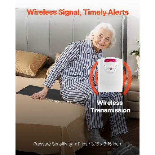 Bed Alarm System for Elderly Adults 14 x 30inch Wireless Bed Sensor Pad