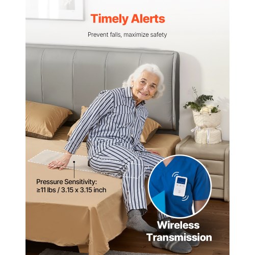 Early Alert Bed Alarm System Wireless Bed Sensor Pad with Call Button