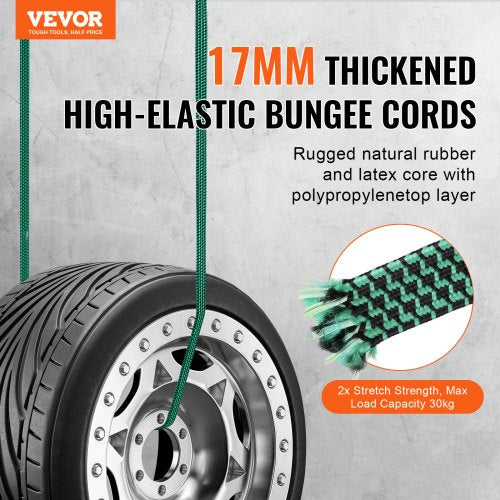 32 Piece Flat Bungee Cord Set 17 mm Heavy Duty Bungee Straps with A3 Steel
