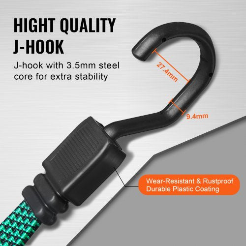 32 Piece Flat Bungee Cord Set 17 mm Heavy Duty Bungee Straps with A3 Steel