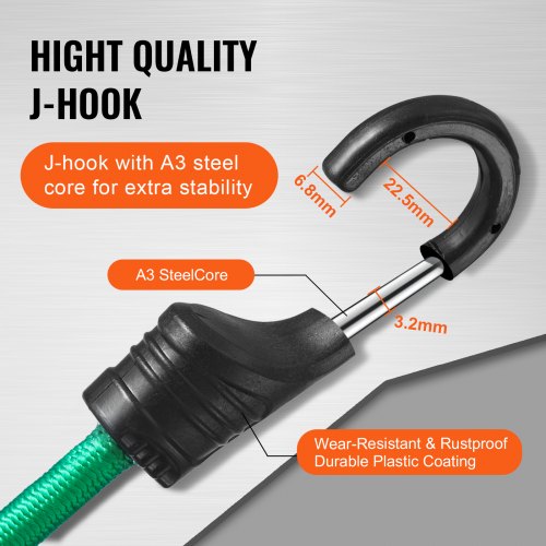 32 Piece Bungee Cords Assortment 8 mm Heavy Duty Bungee Straps with A3
