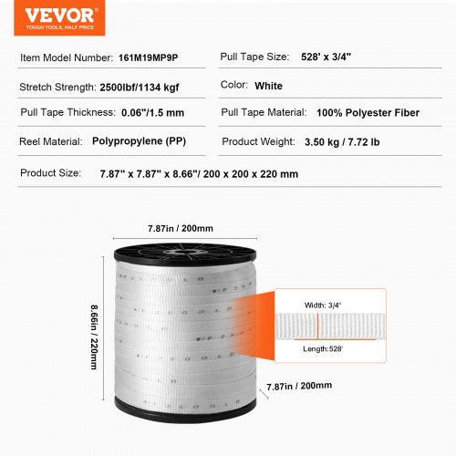Polyester Pull Tape 34 x 528 Mule Tape Flat Rope 2500 lbf Tensile