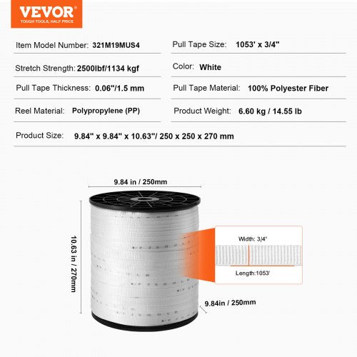 Polyester Pull Tape 34 x 1053 Mule Tape Flat Rope 2500 lbf Tensile