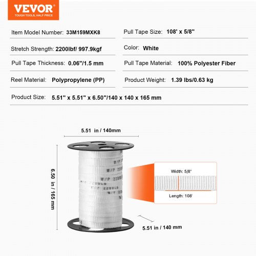 Polyester Pulling Tape Mule Tape 58 x 108 2200 lbf Tensile Capacity