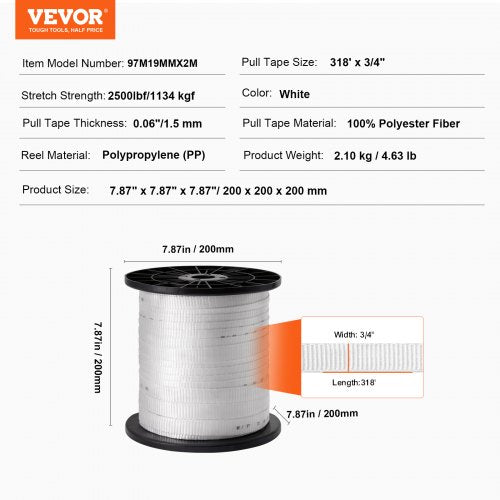 Polyester Pull Tape 34 x 318 Mule Tape Flat Rope 2500 lbf Tensile