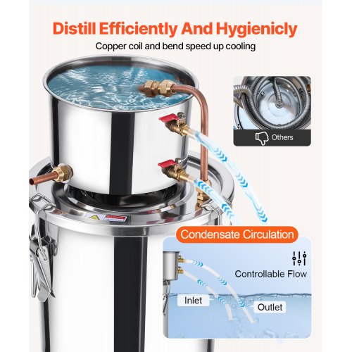 Alcohol Still 3 Gal 11.4 L Stainless Steel Water Alcohol Distiller with Copper