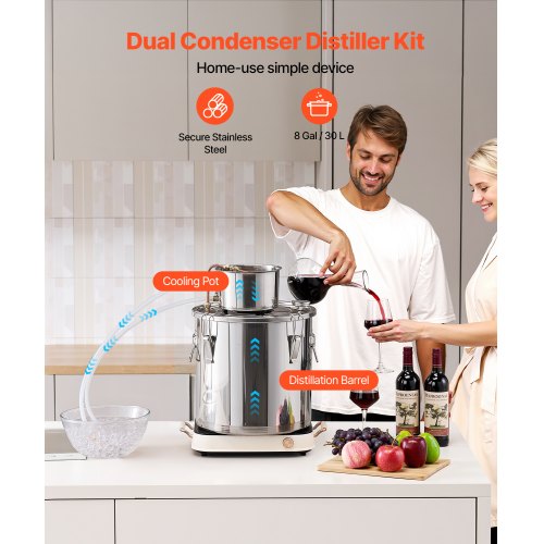 Alcohol Still 8 Gal 30 L Stainless Steel Water Alcohol Distiller with Copper