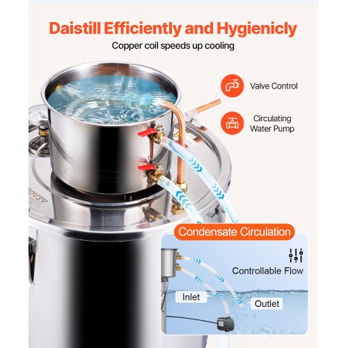 Alcohol Still 8 Gal 30 L Stainless Steel Water Alcohol Distiller with Copper