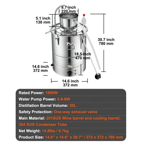 Alcohol Still 9 Gal 30L Water Alcohol Distiller Home Distillery Kit