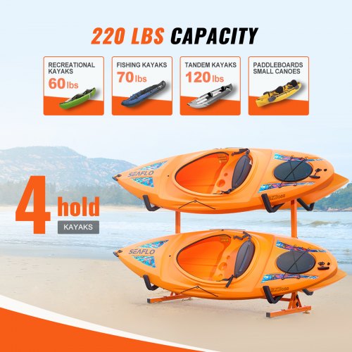 Freestanding Kayak Storage Rack Kayak Stand for 4 Kayak Canoe Paddleboard