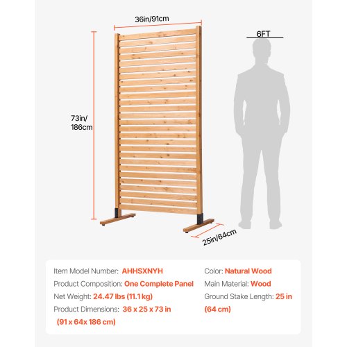 Wooden Privacy Screen 36 W x 76 H Outdoor Privacy Screen Freestanding