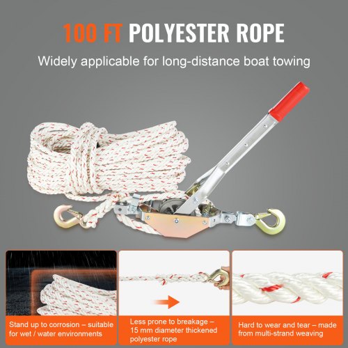 Rope Puller 34 Ton 1653 lbs Pulling Capacity with 100 of 06 dia