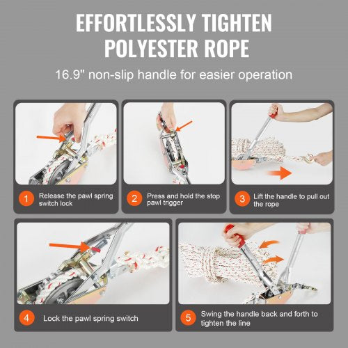 Rope Puller 34 Ton 1653 lbs Pulling Capacity with 100 of 06 dia