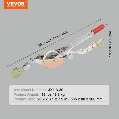 Rope Puller 34 Ton 1653 lbs Pulling Capacity with 100 of 06 dia