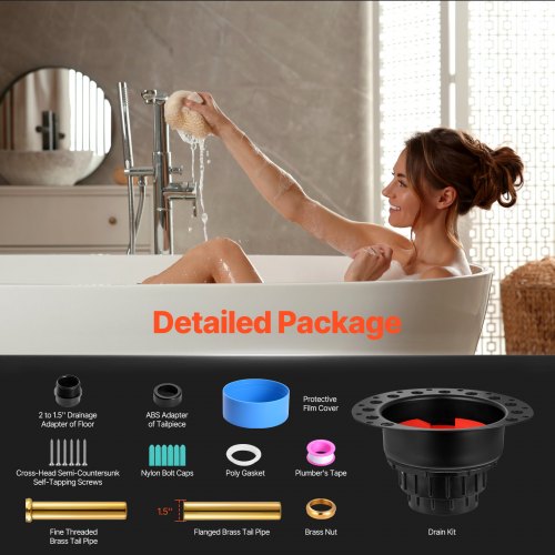 ABS Freestanding Tub Drain Kit 2 Brass Tail Pipes Bathtub Drain Roughin
