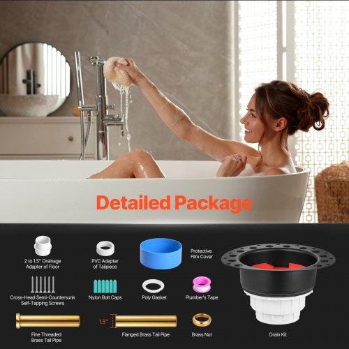 PVC Freestanding Tub Drain Kit 2 Brass Tail Pipes Bathtub Drain Roughin