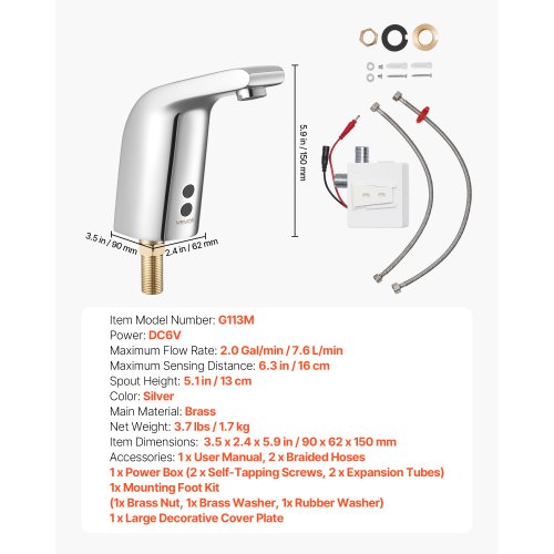 Touchless Bathroom Sink Faucet Automatic Motion Sensor Restroom Toilet Cold 3 7