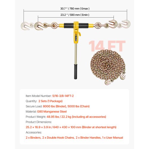 Ratchet Chain Binder 516 In X 14 Ft G80 Chains 8000 Lbs Working Load Of And