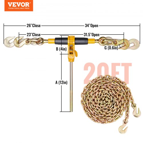 Ratchet Chain Binder 2PCS 3812 Heavy Duty Load Binders with G80