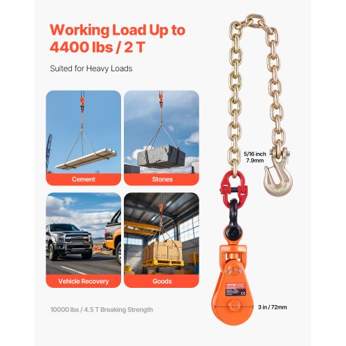 2 Ton Snatch Block with G80 Chain Swivel Shackle 3 Sheave for 38 Wire