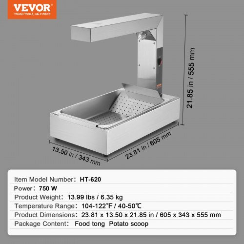 French Fry Food Warmer 750W Commercial Food Heating Lamp Electric